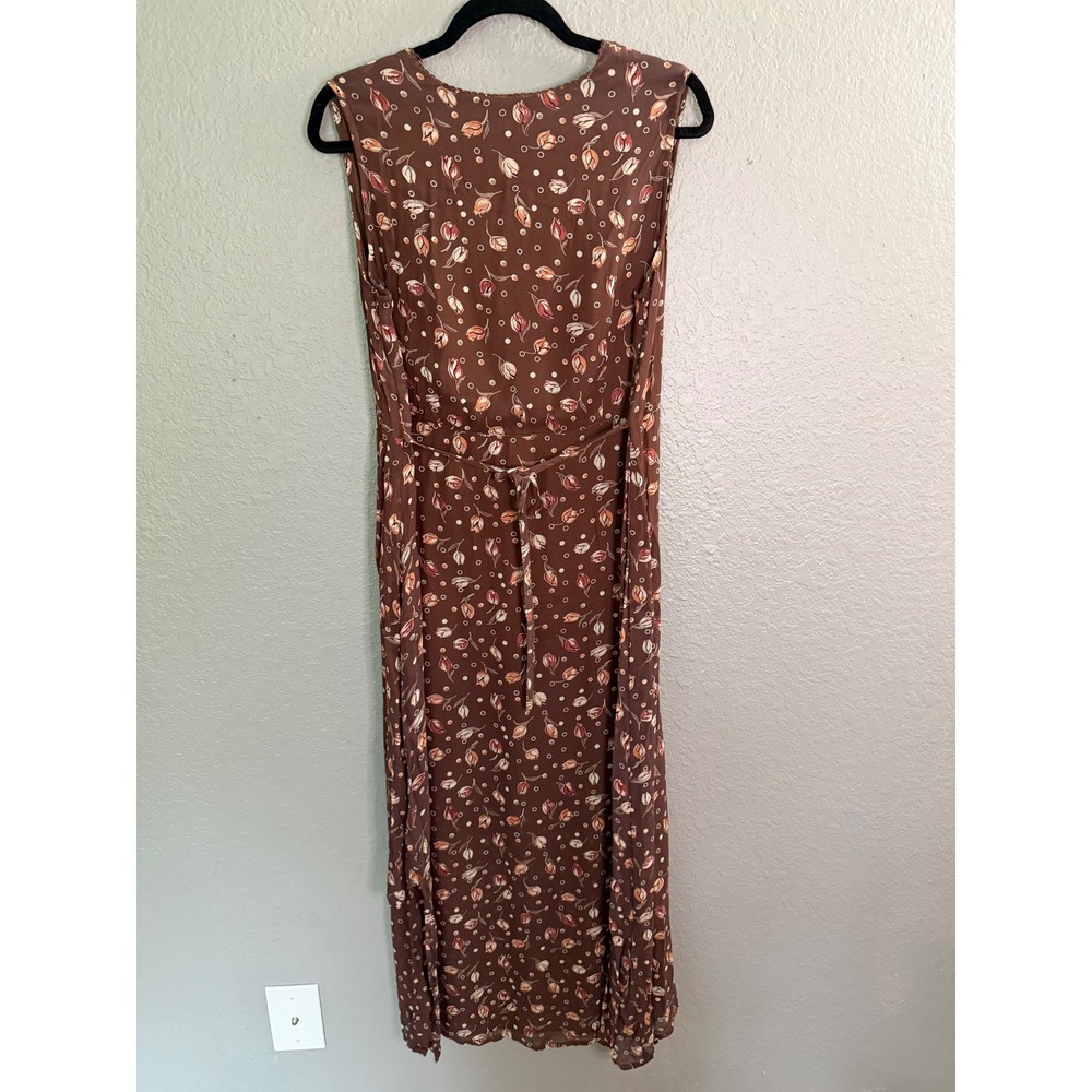 VTG April Cornell Brown Floral Tulip Rayon Maxi Dress SzL Romantic Cottage - Picture 3 of 10
